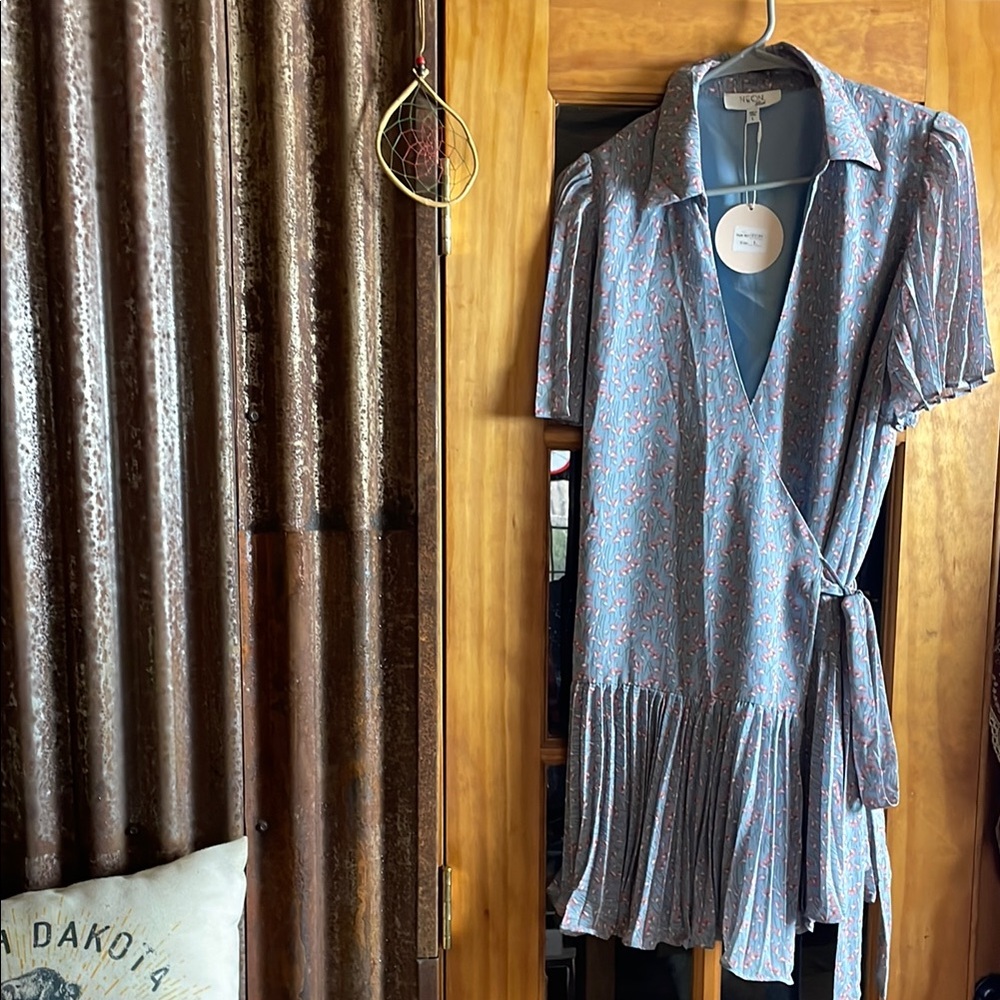 Floral Blue Wrap Mini Dress